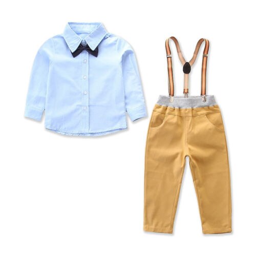 Kids Baby Boy Gentleman Bow Tie Long Sleeve Shirt Tops+Pants Party Formal Set Clothes 2pcs - ebowsos