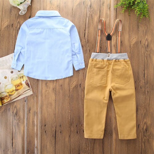 Kids Baby Boy Gentleman Bow Tie Long Sleeve Shirt Tops+Pants Party Formal Set Clothes 2pcs - ebowsos