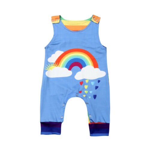 Kids Baby Boy Girl Sleeveless Rainbow Cotton Romper Jumpsuit Outfits Summer Clothes - ebowsos