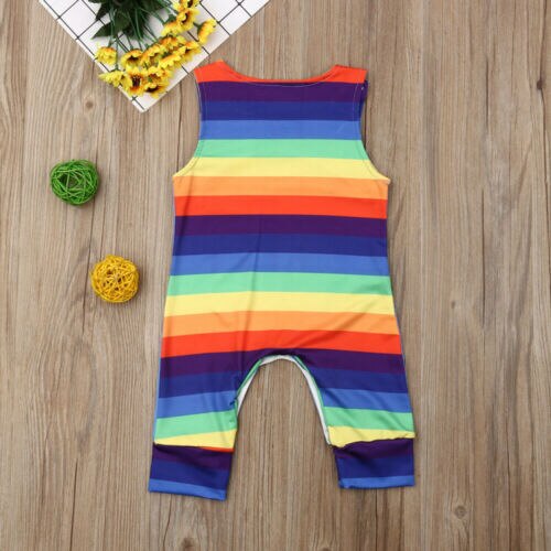 Kids Baby Boy Girl Sleeveless Rainbow Cotton Romper Jumpsuit Outfits Summer Clothes - ebowsos