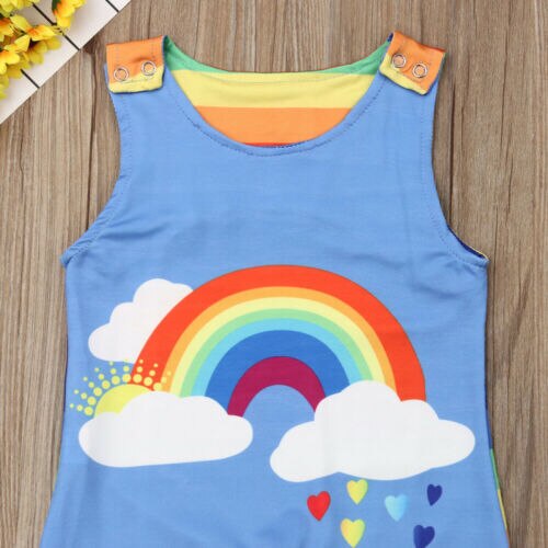 Kids Baby Boy Girl Sleeveless Rainbow Cotton Romper Jumpsuit Outfits Summer Clothes - ebowsos