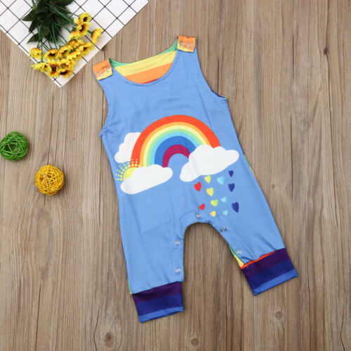 Kids Baby Boy Girl Sleeveless Rainbow Cotton Romper Jumpsuit Outfits Summer Clothes - ebowsos