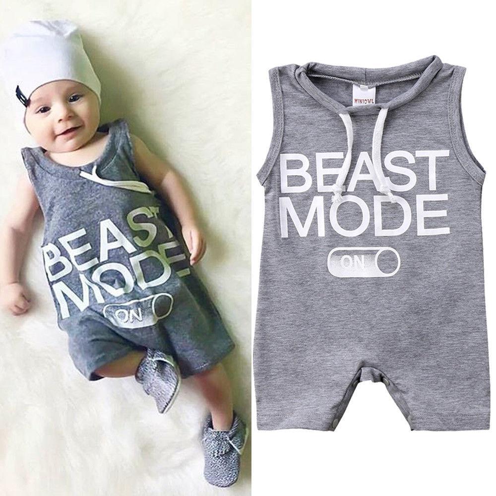 Kids Baby Boy Sleeveless Letter Printed Romper Loose Jumpsuit Outfits Clothes Summer Baby Clothing - ebowsos