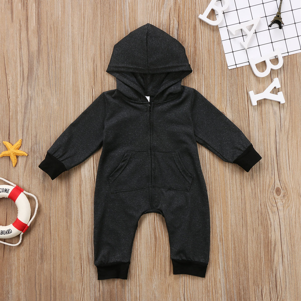 Kids Baby Boy Warm Infant Romper Jumpsuit Winter Hooded Clothes Sweater Outfit - ebowsos