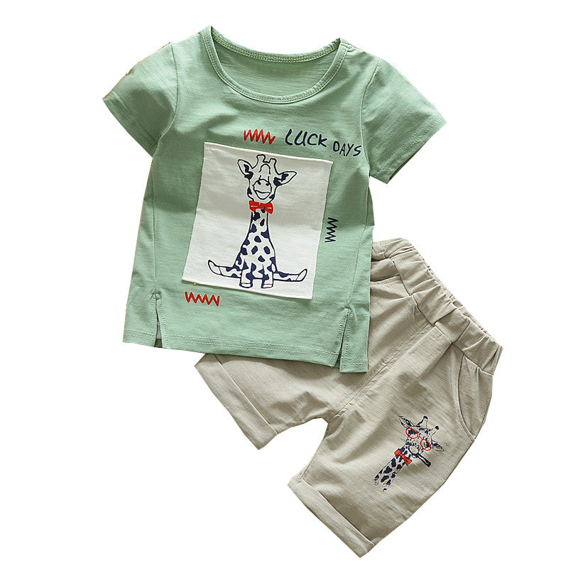 Kids Baby Boys Clothes Giraffe Print T-shirt Shorts Pants 2Pcs Cartoon Outfit - ebowsos