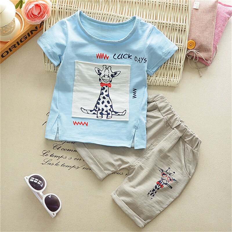 Kids Baby Boys Clothes Giraffe Print T-shirt Shorts Pants 2Pcs Cartoon Outfit - ebowsos