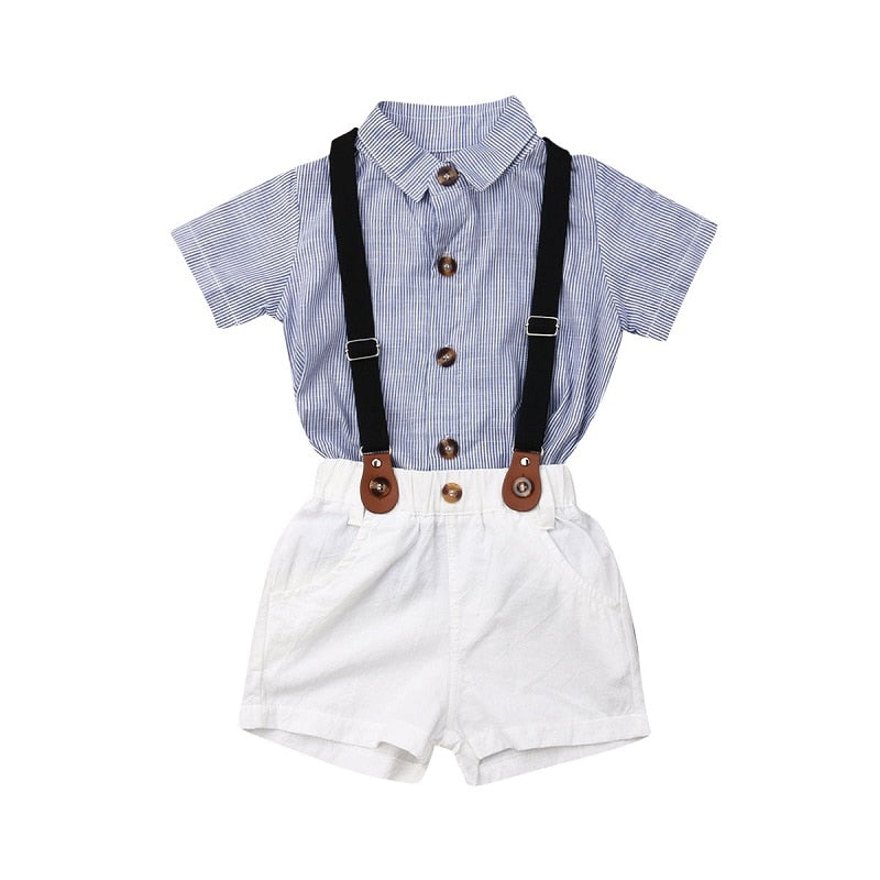 Kids Baby Boys Formal Gentleman Suit Suspender Pants T-shirts Outfit Clothes Set - ebowsos