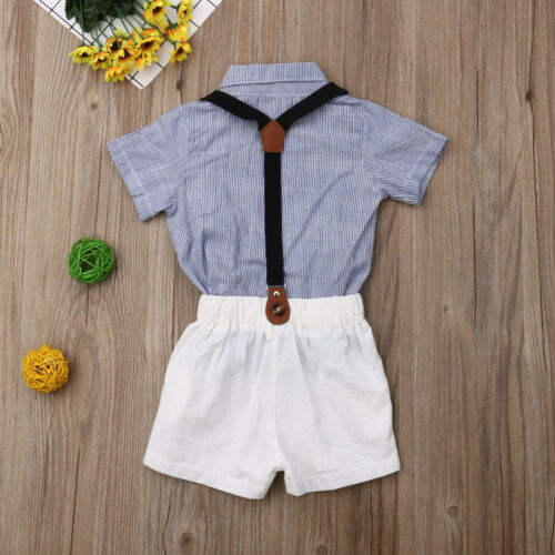 Kids Baby Boys Formal Gentleman Suit Suspender Pants T-shirts Outfit Clothes Set - ebowsos