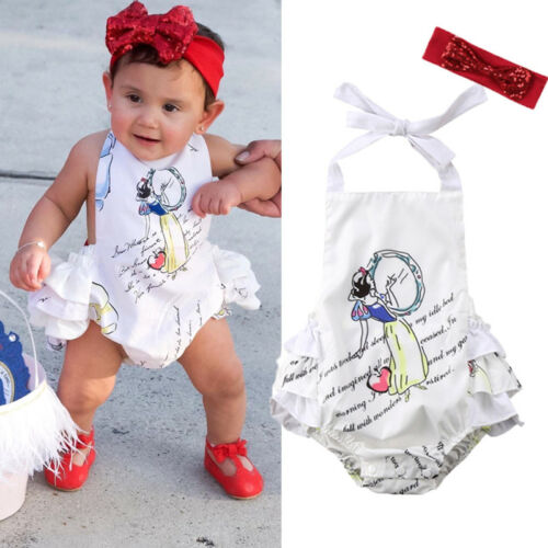 Kids Baby Girl Cartoon Backless Romper Jumpsuit Cotton Newborn Sunsuit Clothes - ebowsos