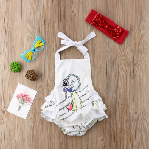 Kids Baby Girl Cartoon Backless Romper Jumpsuit Cotton Newborn Sunsuit Clothes - ebowsos