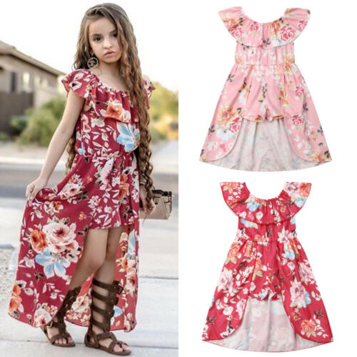 Kids Baby Girl Clothes Flower Collar Ruffle Romper Jumpsuit Dress Sundress - ebowsos