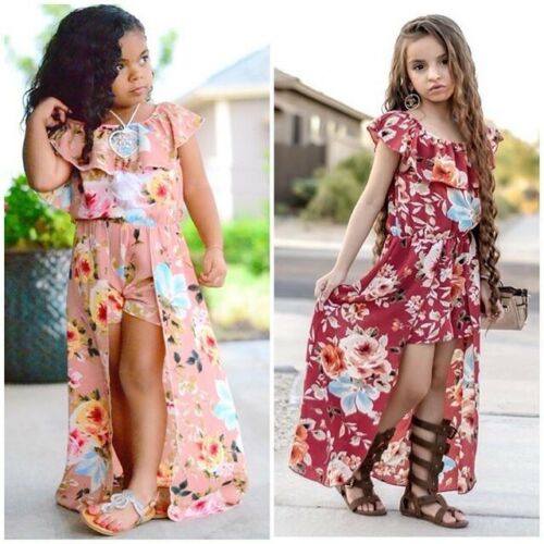 Kids Baby Girl Clothes Flower Collar Ruffle Romper Jumpsuit Dress Sundress - ebowsos