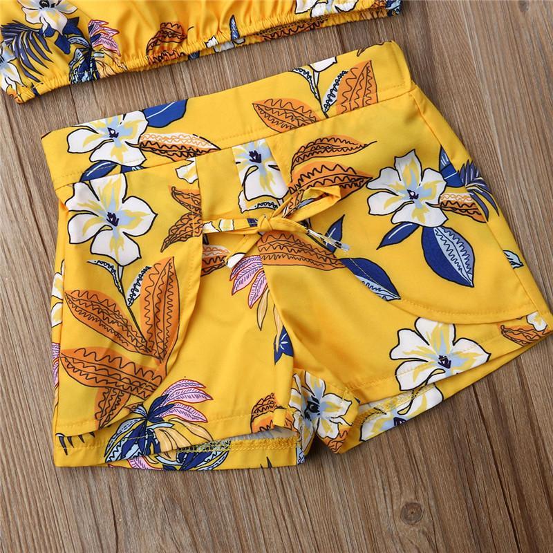 Kids Baby Girl Floral tank ruffles top match shorts Summer Sleeveless 2PCS Clothes - ebowsos