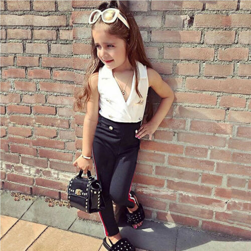 Kids Baby Girl Infant Clothes Sleeveless T-shirt Top Pants Outfit Sets Tracksuit 1-7Y - ebowsos