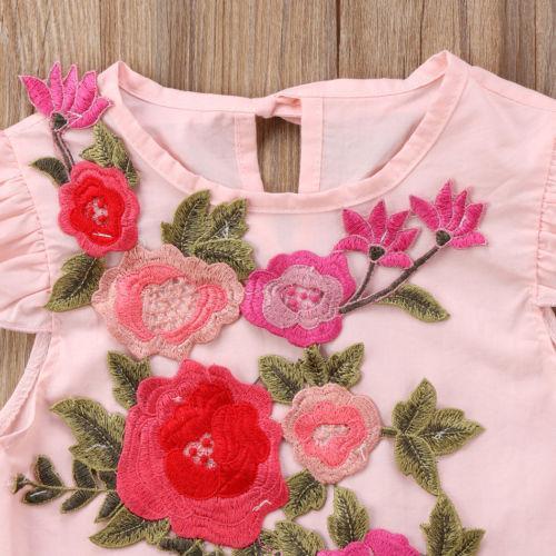 Kids Baby Girl Princess Floral Ruffle Dress Summer Embroidery Casual Clothes - ebowsos