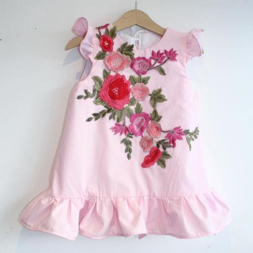 Kids Baby Girl Princess Floral Ruffle Dress Summer Embroidery Casual Clothes - ebowsos