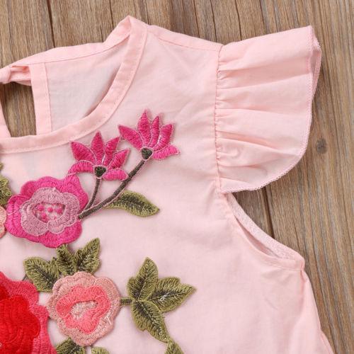 Kids Baby Girl Princess Floral Ruffle Dress Summer Embroidery Casual Clothes - ebowsos