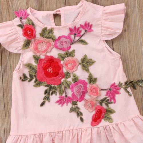 Kids Baby Girl Princess Floral Ruffle Dress Summer Embroidery Casual Clothes - ebowsos