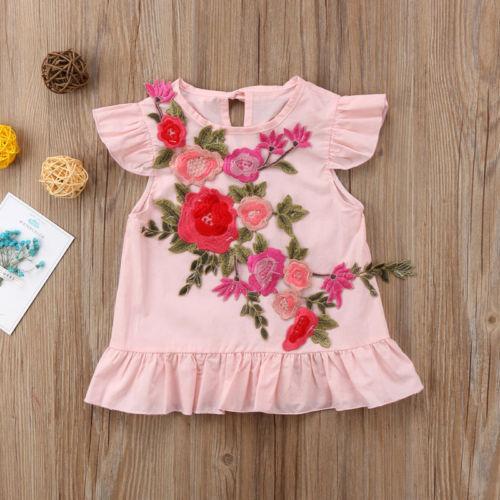 Kids Baby Girl Princess Floral Ruffle Dress Summer Embroidery Casual Clothes - ebowsos