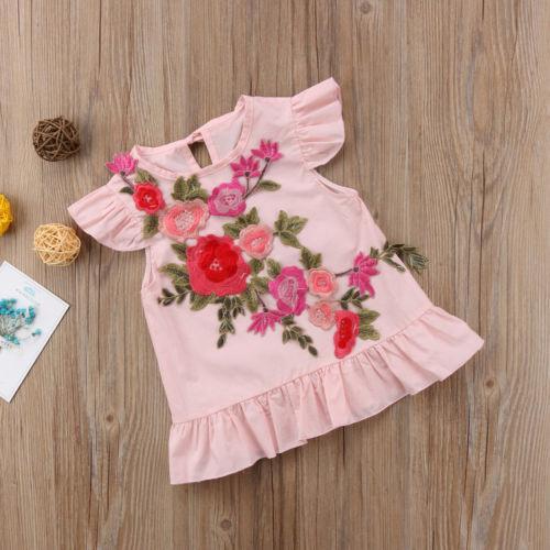 Kids Baby Girl Princess Floral Ruffle Dress Summer Embroidery Casual Clothes - ebowsos