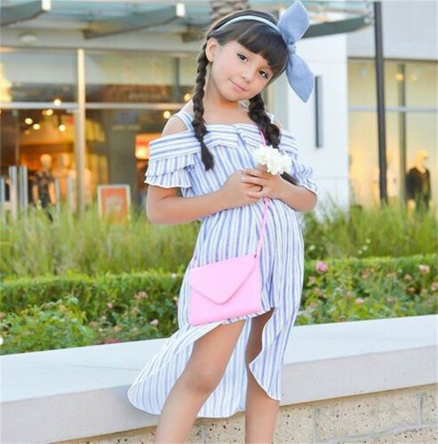 Kids Baby Girl  Striped Dresses Clothes Summer Off Shoulder Dress - ebowsos