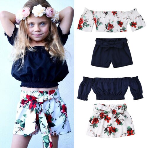 Kids Baby Girl Summer Clothes Flower Crop Top+Shorts Pants Outfits Set - ebowsos