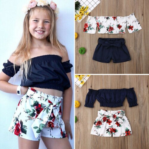 Kids Baby Girl Summer Clothes Flower Crop Top+Shorts Pants Outfits Set - ebowsos