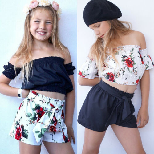 Kids Baby Girl Summer Clothes Flower Crop Top+Shorts Pants Outfits Set - ebowsos