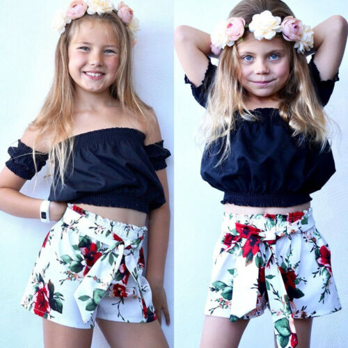 Kids Baby Girl Summer Clothes Flower Crop Top+Shorts Pants Outfits Set - ebowsos