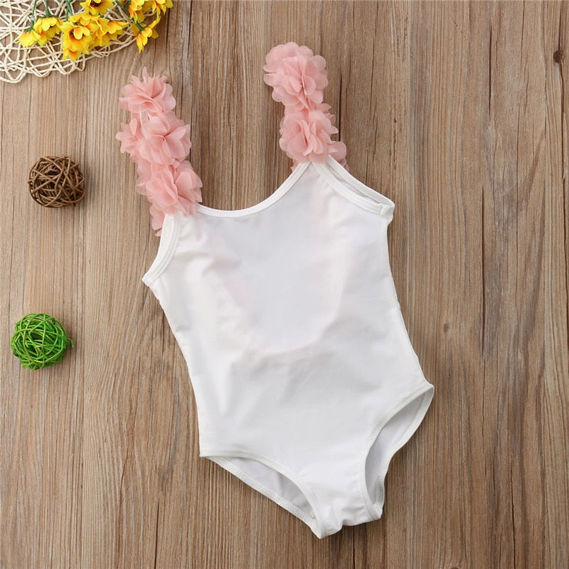 Kids Baby Girls 3D Floral Solid Backless Swimwear Swimsuits Beachwear Backless One Piece Outfit 2-7T - ebowsos
