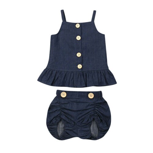 Kids Baby Girls Denim Sleeveless Tops Vest Dress+Shorts Outfits Clothes Set 2Pcs - ebowsos