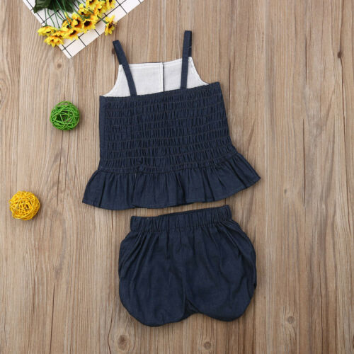 Kids Baby Girls Denim Sleeveless Tops Vest Dress+Shorts Outfits Clothes Set 2Pcs - ebowsos