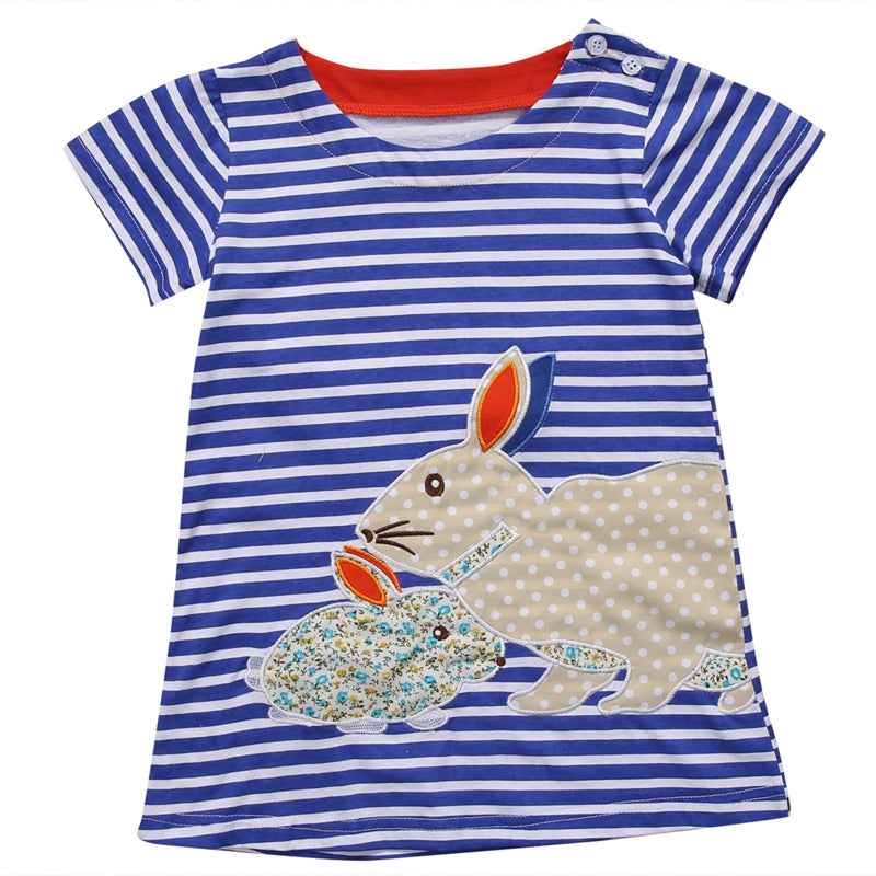 Kids Baby Girls Dress Cute Bunny Striped Fashion Baby Pirncess Dress Summer Cartoon Dress Clothes Sundress 2-7T - ebowsos