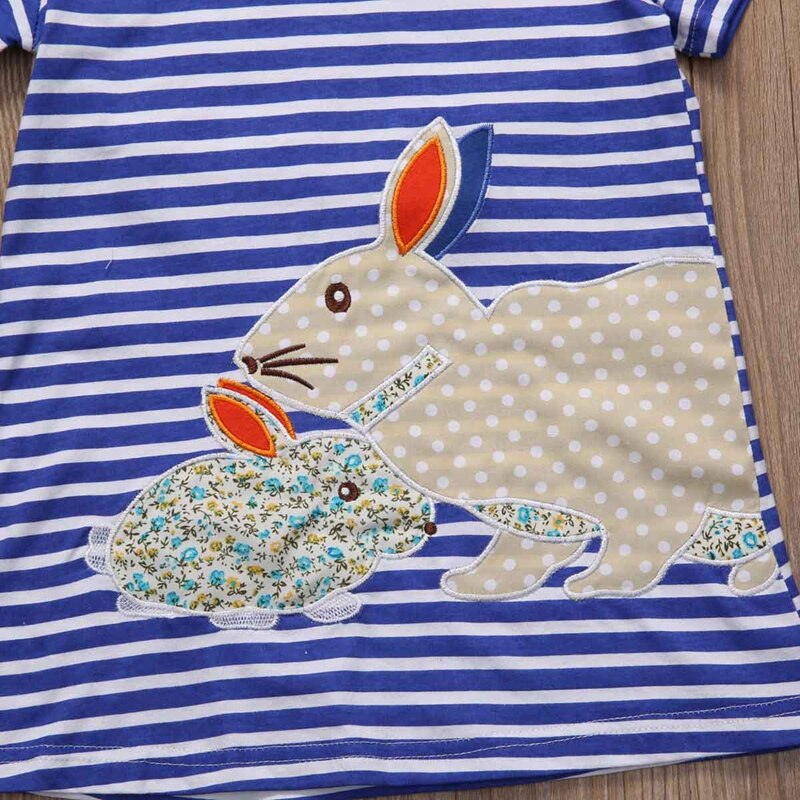 Kids Baby Girls Dress Cute Bunny Striped Fashion Baby Pirncess Dress Summer Cartoon Dress Clothes Sundress 2-7T - ebowsos