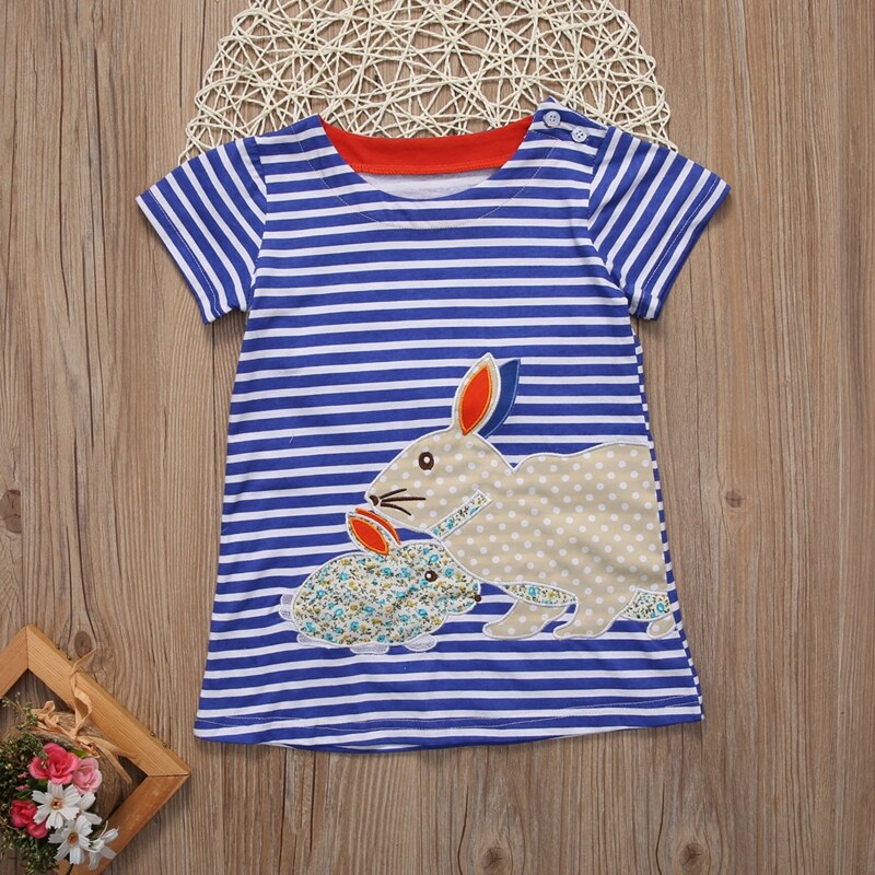 Kids Baby Girls Dress Cute Bunny Striped Fashion Baby Pirncess Dress Summer Cartoon Dress Clothes Sundress 2-7T - ebowsos