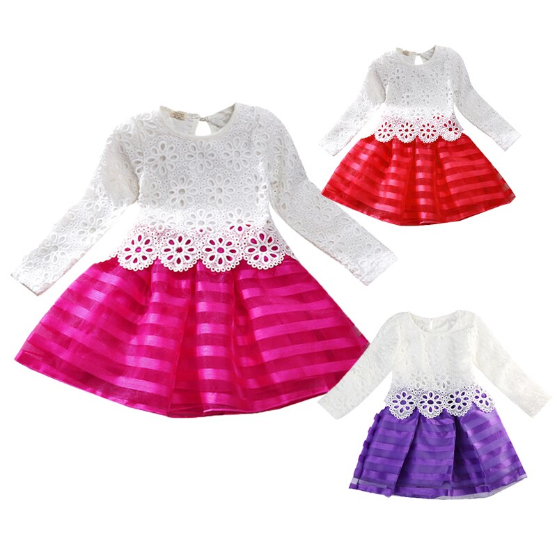 Kids Baby Girls Dress Long Sleeve Lace Crochet Princess Party Tulle Tutu Dresses - ebowsos