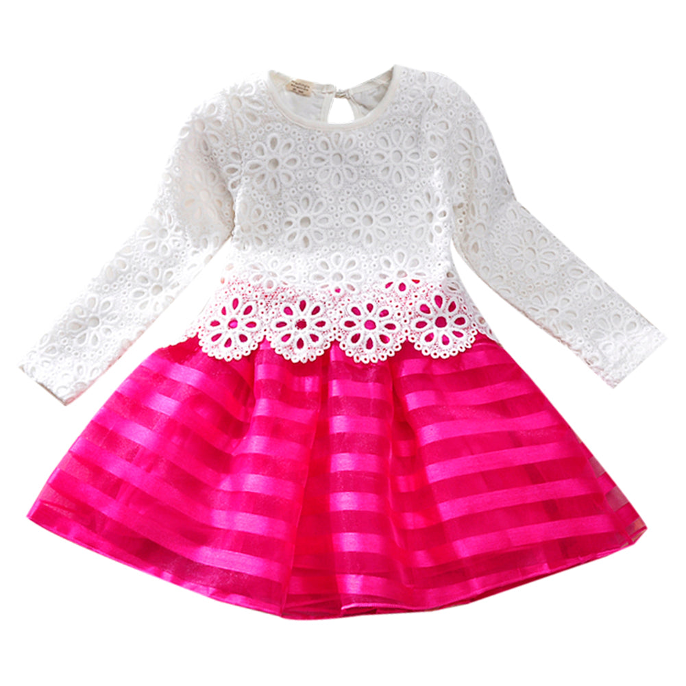 Kids Baby Girls Dress Long Sleeve Lace Crochet Princess Party Tulle Tutu Dresses - ebowsos