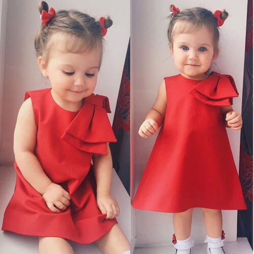 Kids Baby Girls Flower Princess Dress elegant cute red party Pageant elegant vestido kids dresses for girls - ebowsos