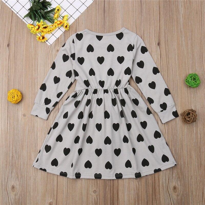 Kids Baby Girls Long Sleeve Dresses Love Pattern Dress Tutu Skirt Bandage Casual Clothes - ebowsos