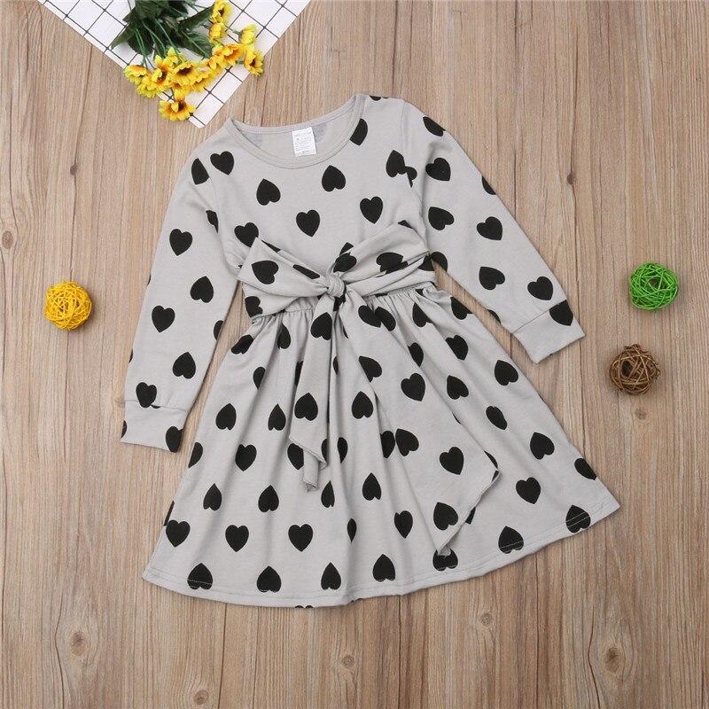 Kids Baby Girls Long Sleeve Dresses Love Pattern Dress Tutu Skirt Bandage Casual Clothes - ebowsos