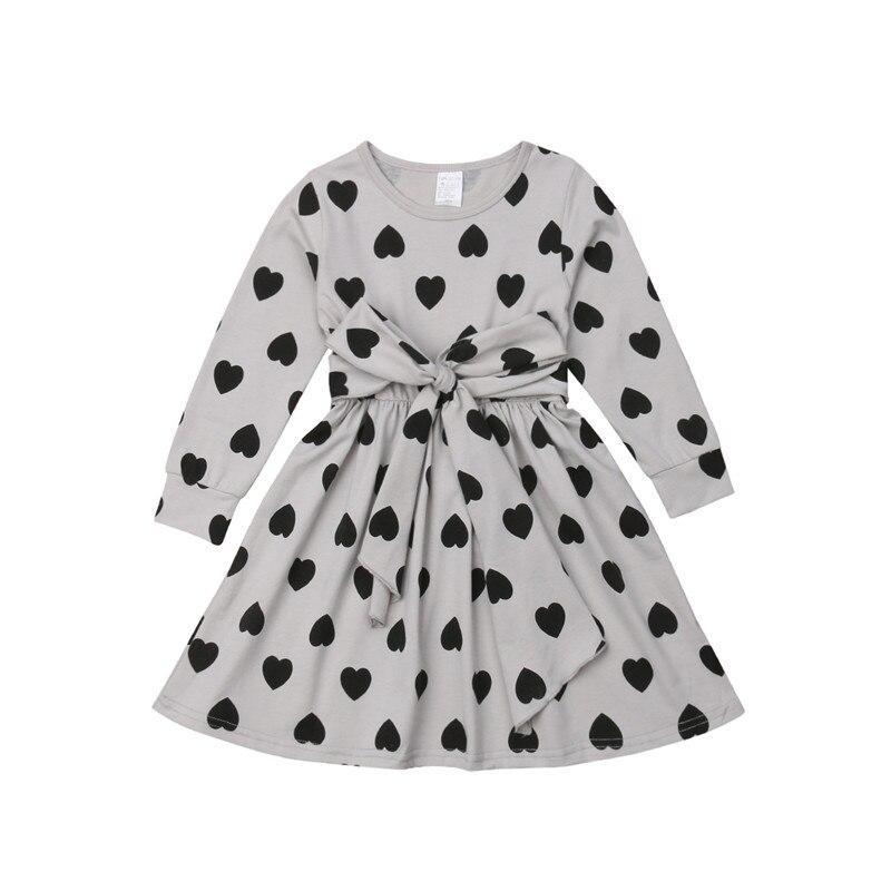 Kids Baby Girls Long Sleeve Dresses Love Pattern Dress Tutu Skirt Bandage Casual Clothes - ebowsos