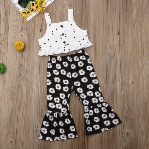 Kids Baby Girls Outfits Clothes Sets Sunflowers Print T-shirt Tops+Pants 2PCS Set Summer - ebowsos