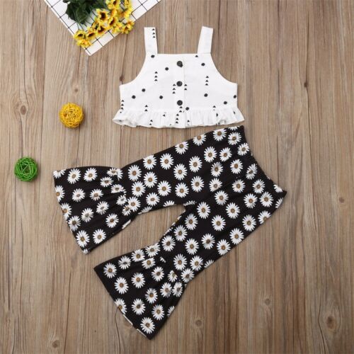 Kids Baby Girls Outfits Clothes Sets Sunflowers Print T-shirt Tops+Pants 2PCS Set Summer - ebowsos