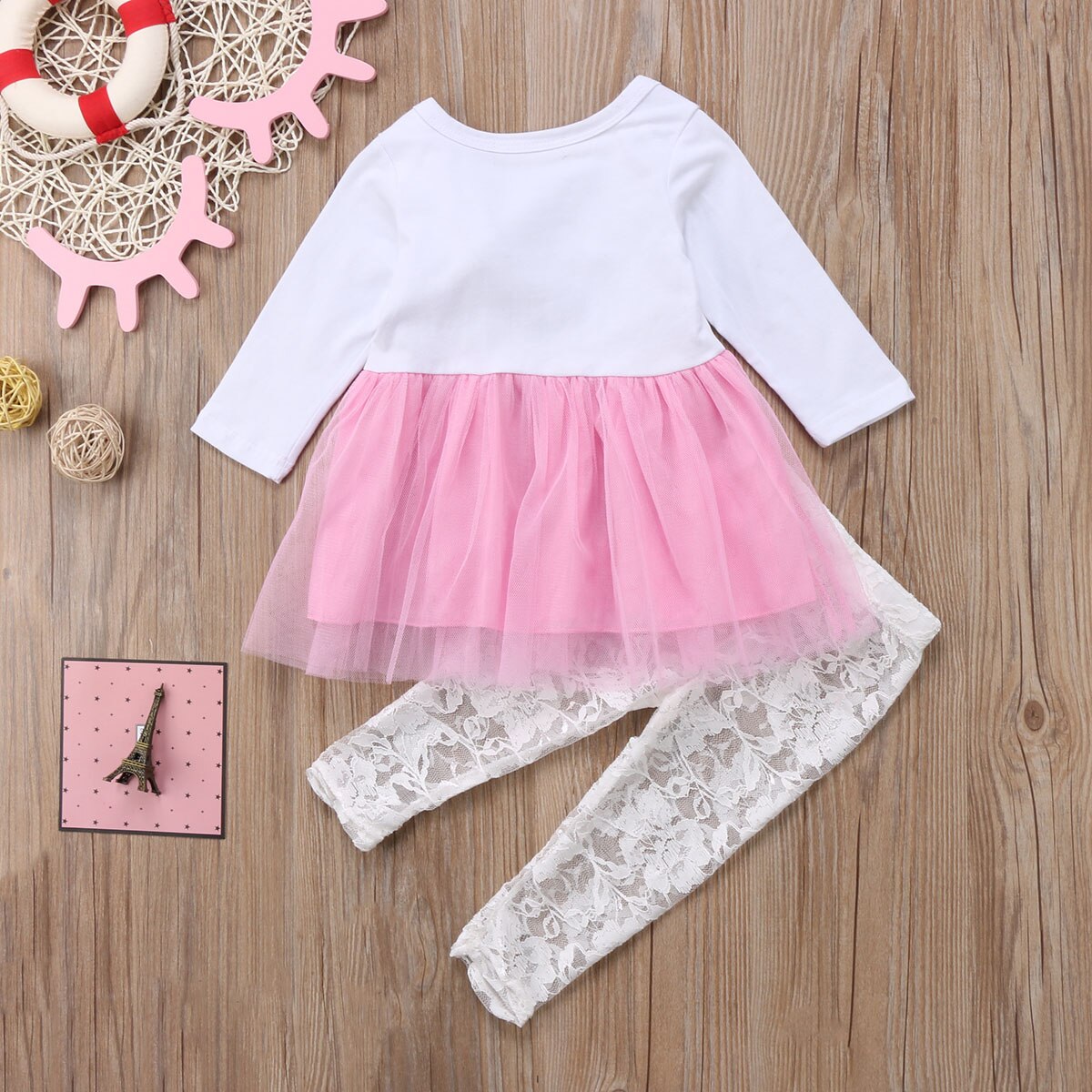 Kids Baby Girls Princess Flower Bunny Lace Shirt Long Sleeve Cotton Cute+Top Pants Outfits Set Clothes - ebowsos