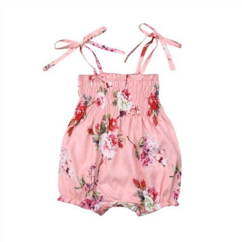 Kids Baby Girls Romper Cute Shirt Infant Floral Pink Tops Dress Summer Strap Clothes Outfits - ebowsos