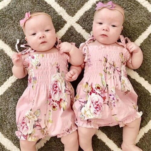 Kids Baby Girls Romper Cute Shirt Infant Floral Pink Tops Dress Summer Strap Clothes Outfits - ebowsos