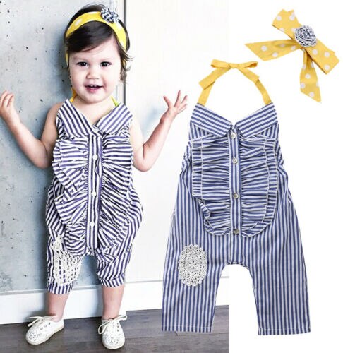 Kids Baby Girls Striped Romper Sleeveless Jumpsuit Playsuit Sunsuit Clothes Outfit - ebowsos