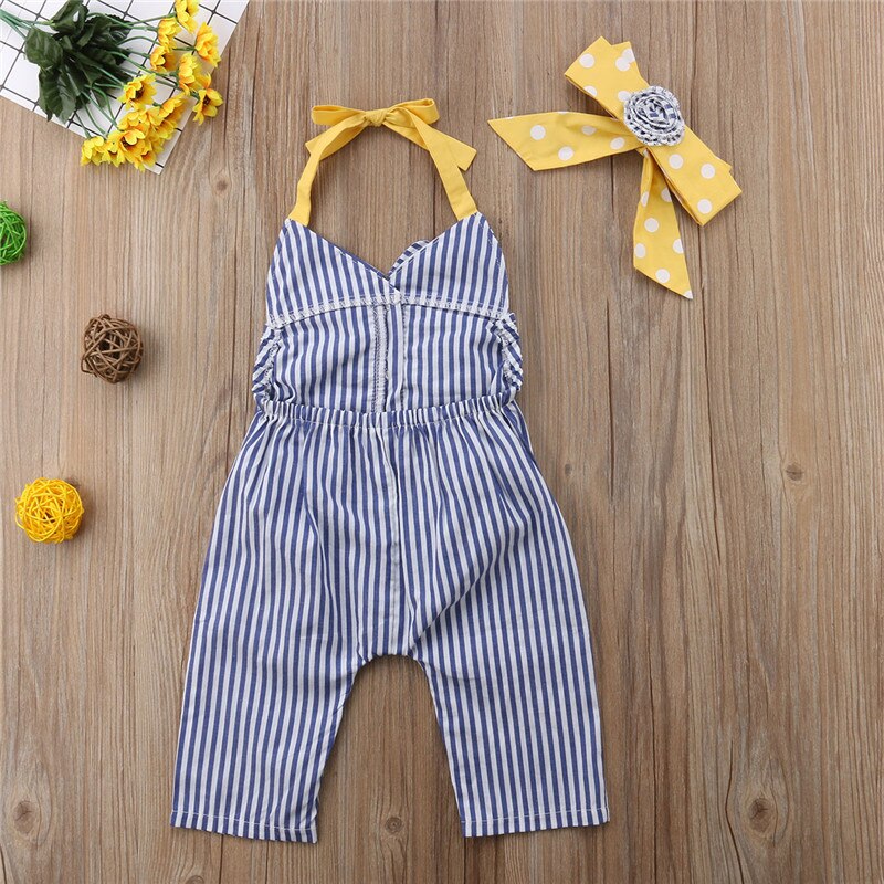 Kids Baby Girls Striped Romper Sleeveless Jumpsuit Playsuit Sunsuit Clothes Outfit - ebowsos