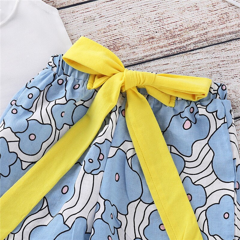 Kids Baby Girls Summer T-shirt Tops+Bow Short Pants Vacation leisure Clothes Sets Hawaiian style - ebowsos