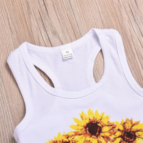 Kids Baby Girls Sweet Letter Vest Floral Tops Sunflower Denim Shorts Outfit Boho Summer New Clothes 2Pcs - ebowsos